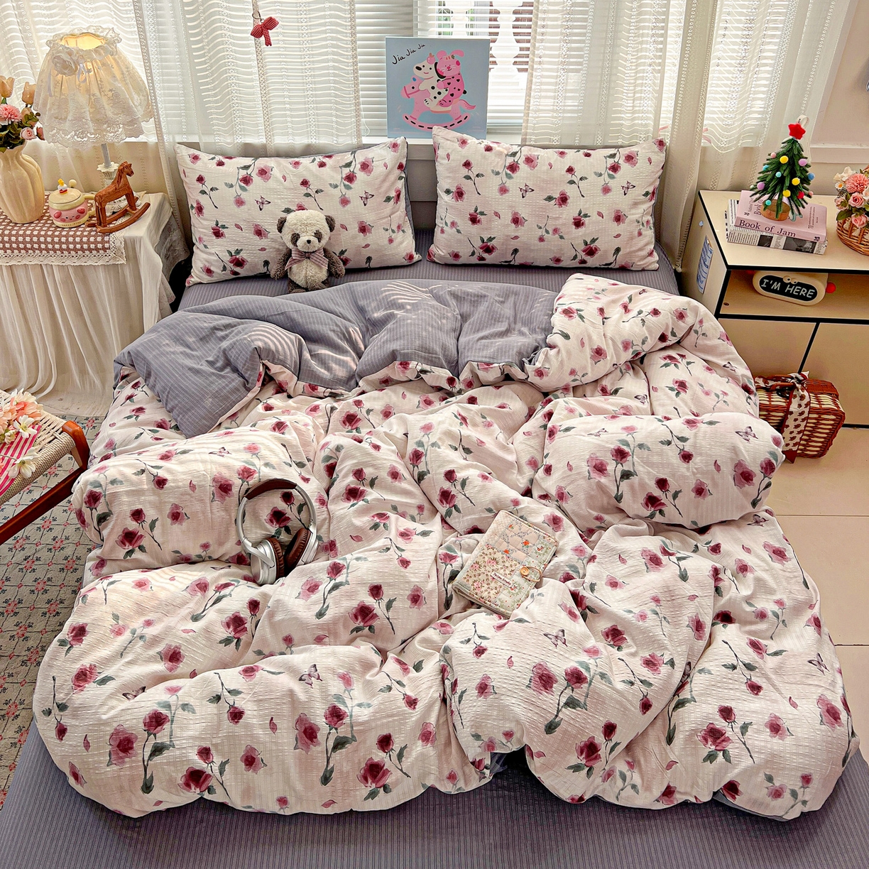 91家纺网 家纺一手货源 找家纺 王朝国际 2026新款A类彩竺棉印花四件套 雾漫玫瑰