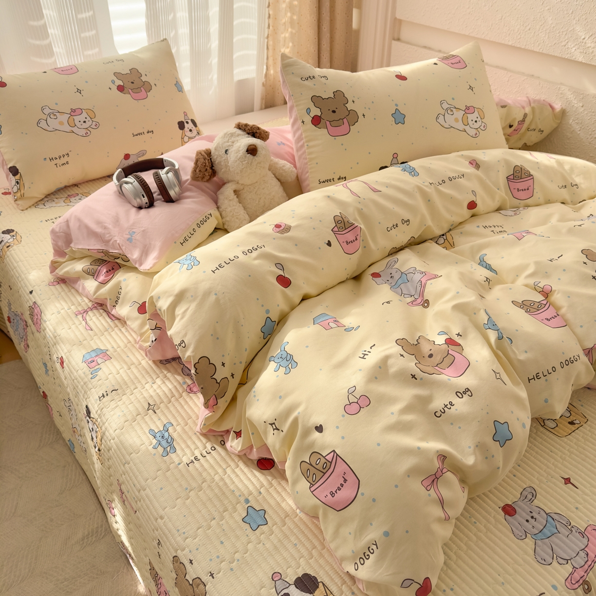 91家纺网 家纺一手货源 找家纺 KA家纺 2026春夏新款全棉床盖款卡通印花四件套 可爱颂