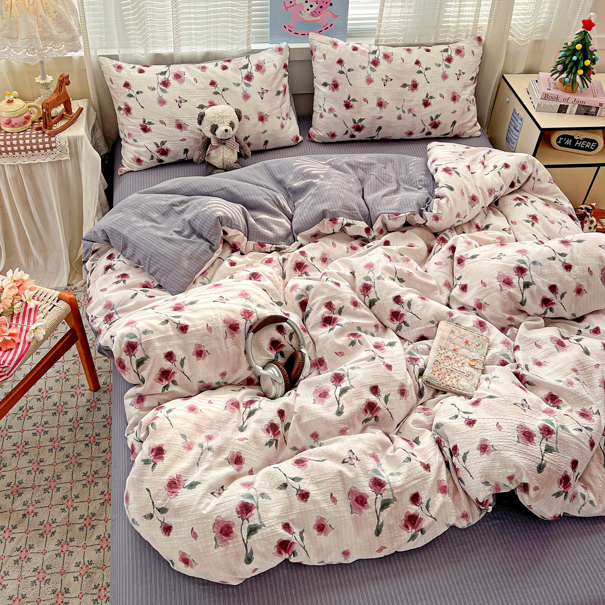 91家纺网 家纺一手货源 找家纺 王朝国际 2026新款A类彩竺棉印花四件套 雾漫玫瑰