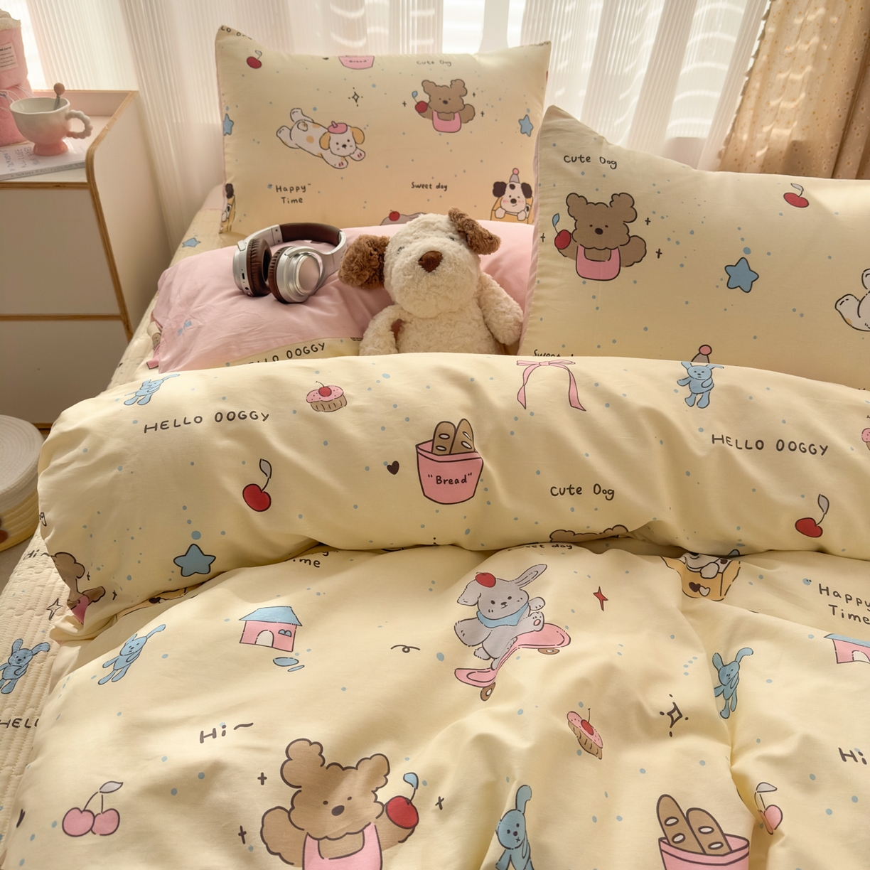 91家纺网 家纺一手货源 找家纺 KA家纺 2026春夏新款全棉床盖款卡通印花四件套 可爱颂