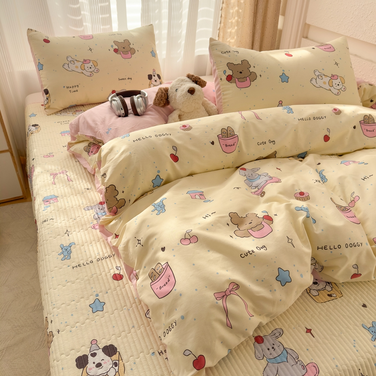 91家纺网 家纺一手货源 找家纺 KA家纺 2026春夏新款全棉床盖款卡通印花四件套 可爱颂