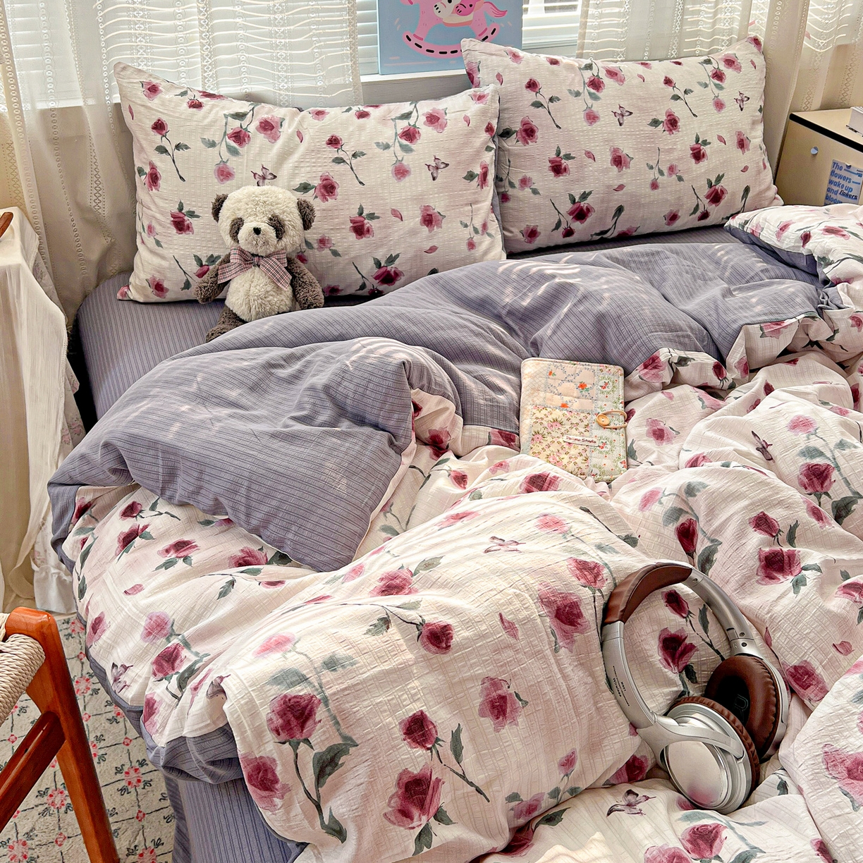 91家纺网 家纺一手货源 找家纺 王朝国际 2026新款A类彩竺棉印花四件套 雾漫玫瑰