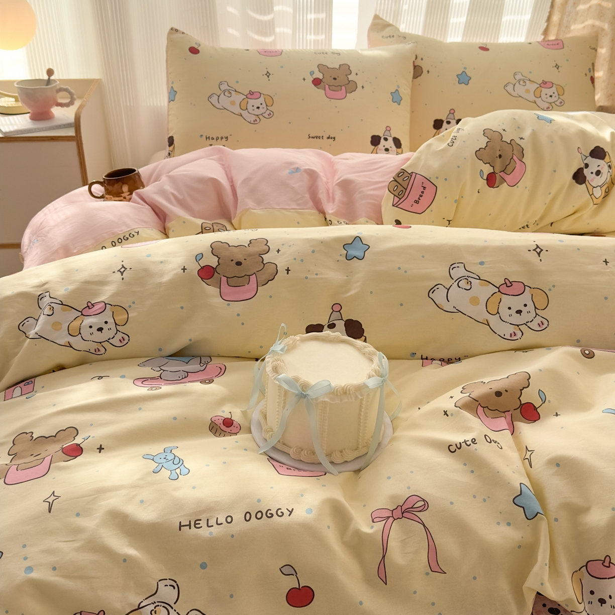 91家纺网 家纺一手货源 找家纺 KA家纺 2026春夏新款全棉床盖款卡通印花四件套 可爱颂