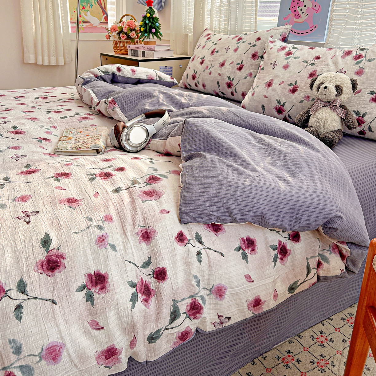 91家纺网 家纺一手货源 找家纺 王朝国际 2026新款A类彩竺棉印花四件套 雾漫玫瑰