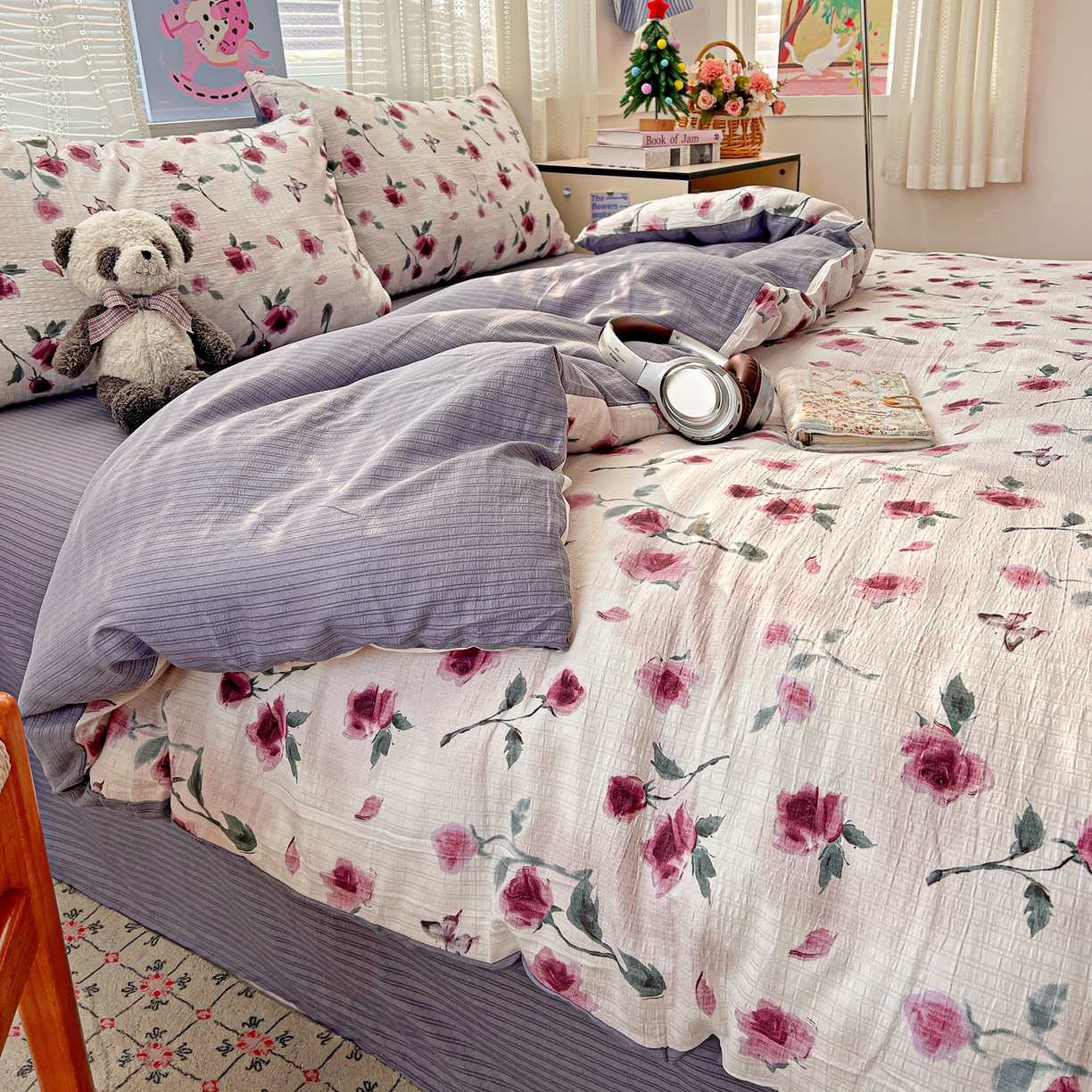 91家纺网 家纺一手货源 找家纺 王朝国际 2026新款A类彩竺棉印花四件套 雾漫玫瑰