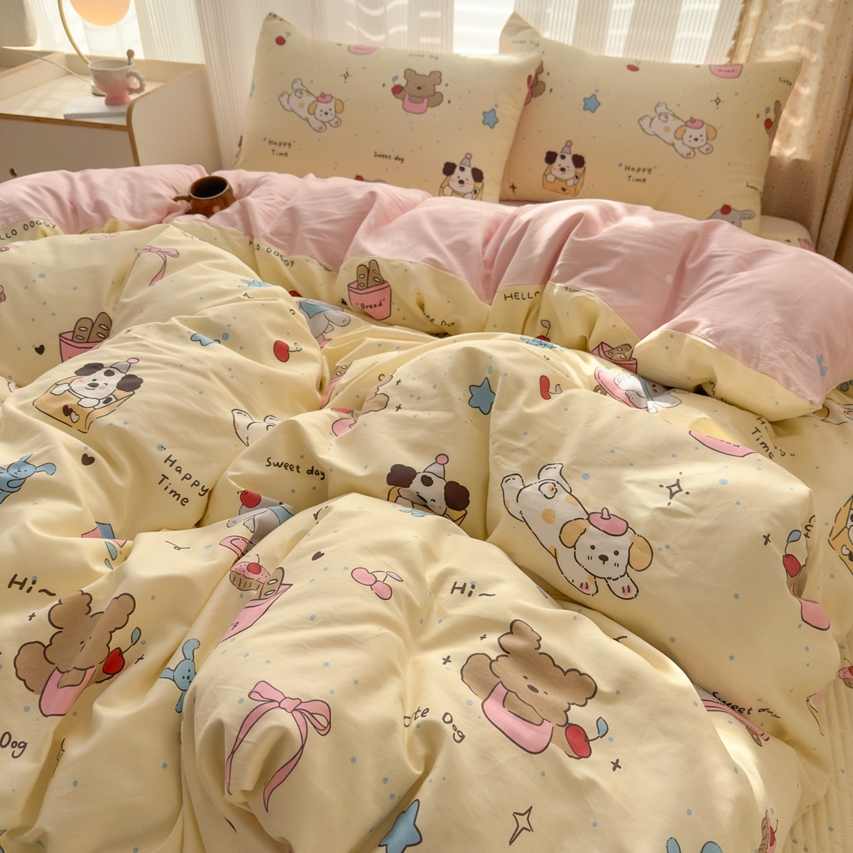 91家纺网 家纺一手货源 找家纺 KA家纺 2026春夏新款全棉床盖款卡通印花四件套 可爱颂