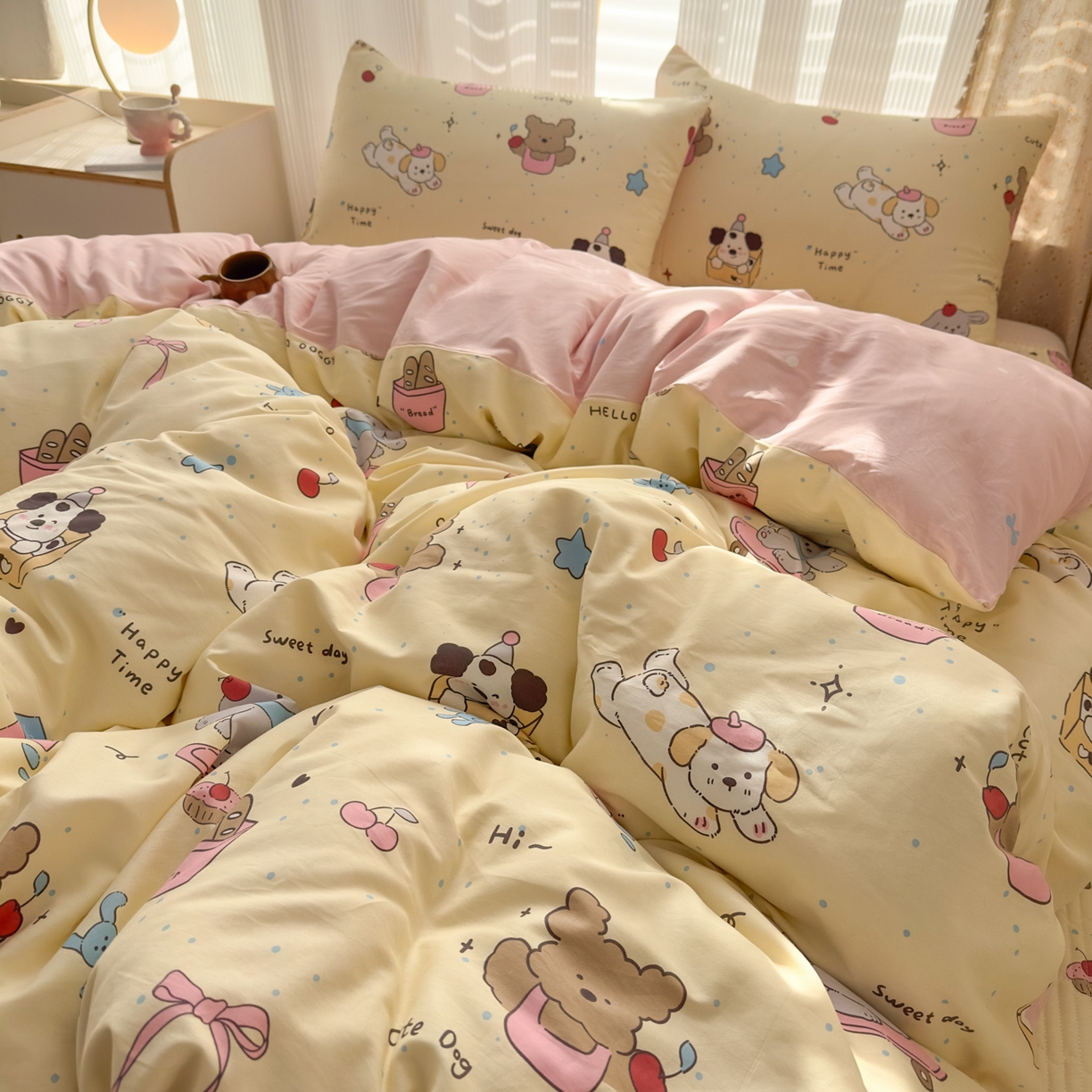 91家纺网 家纺一手货源 找家纺 KA家纺 2026春夏新款全棉床盖款卡通印花四件套 可爱颂