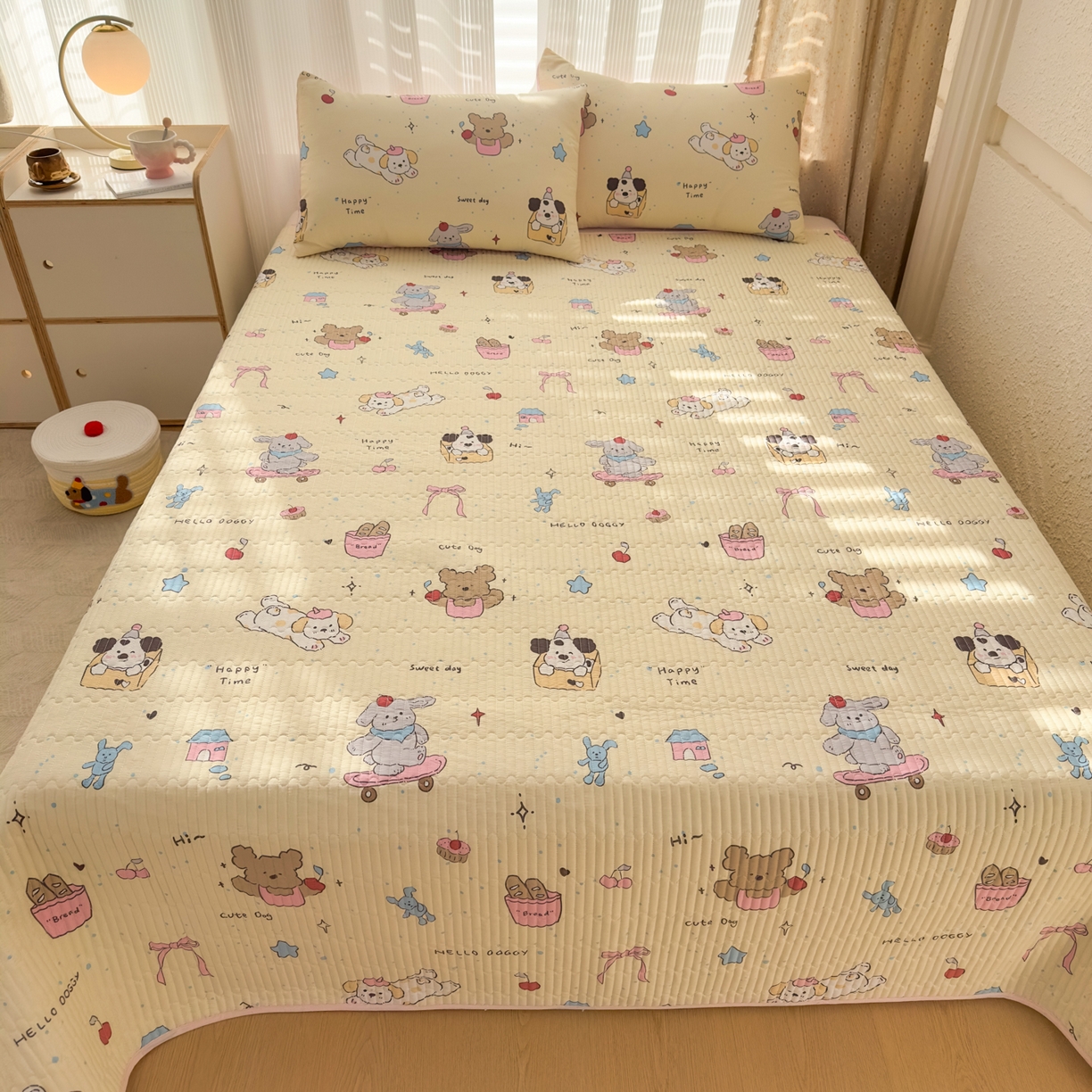 91家纺网 家纺一手货源 找家纺 KA家纺 2026春夏新款全棉床盖款卡通印花四件套 可爱颂