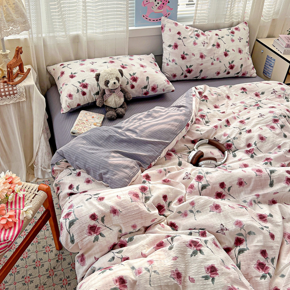 91家纺网 家纺一手货源 找家纺 王朝国际 2026新款A类彩竺棉印花四件套 雾漫玫瑰