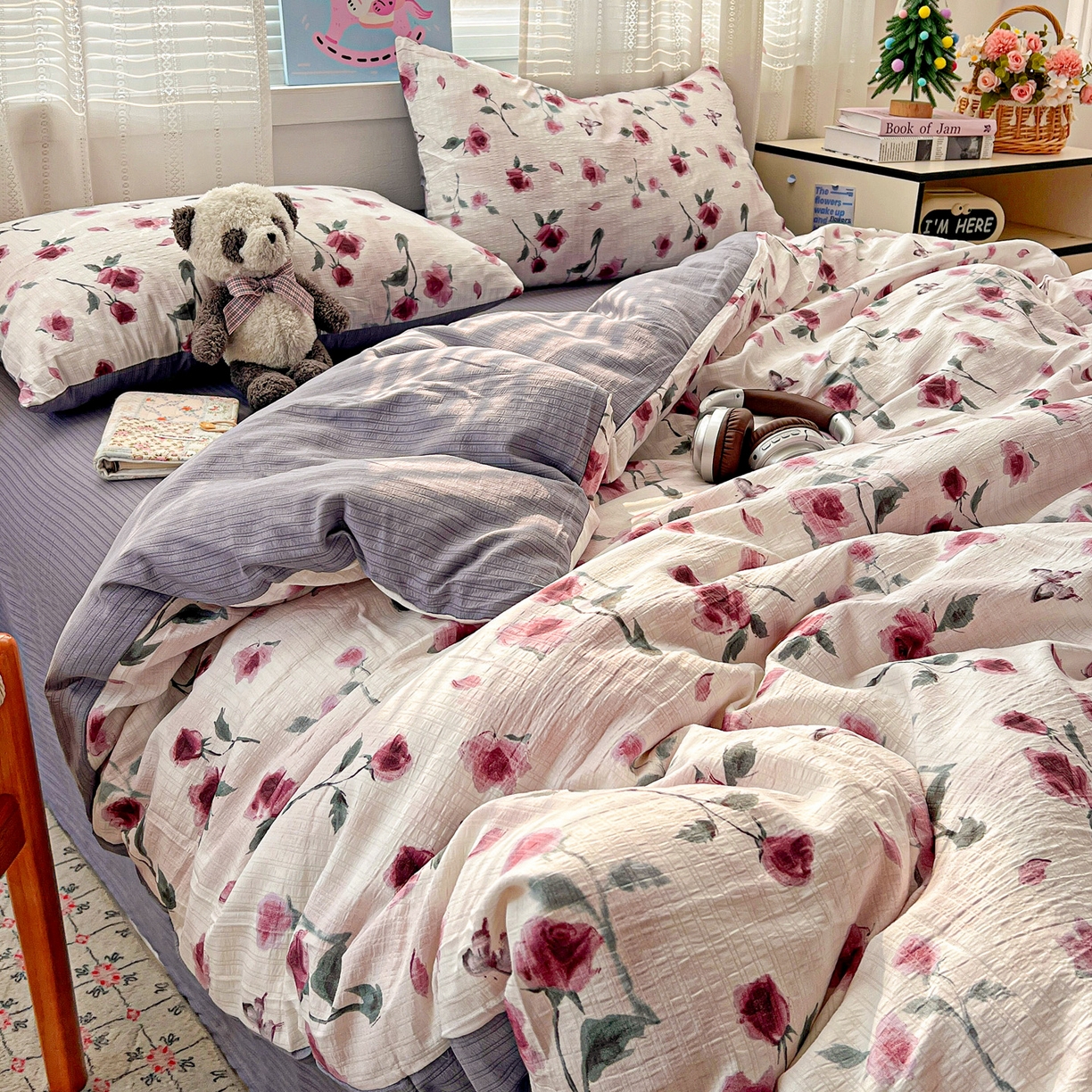 91家纺网 家纺一手货源 找家纺 王朝国际 2026新款A类彩竺棉印花四件套 雾漫玫瑰