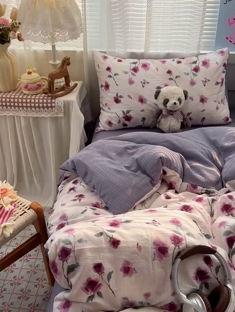 91家纺网 家纺一手货源 找家纺 王朝国际 2026新款A类彩竺棉印花四件套 雾漫玫瑰