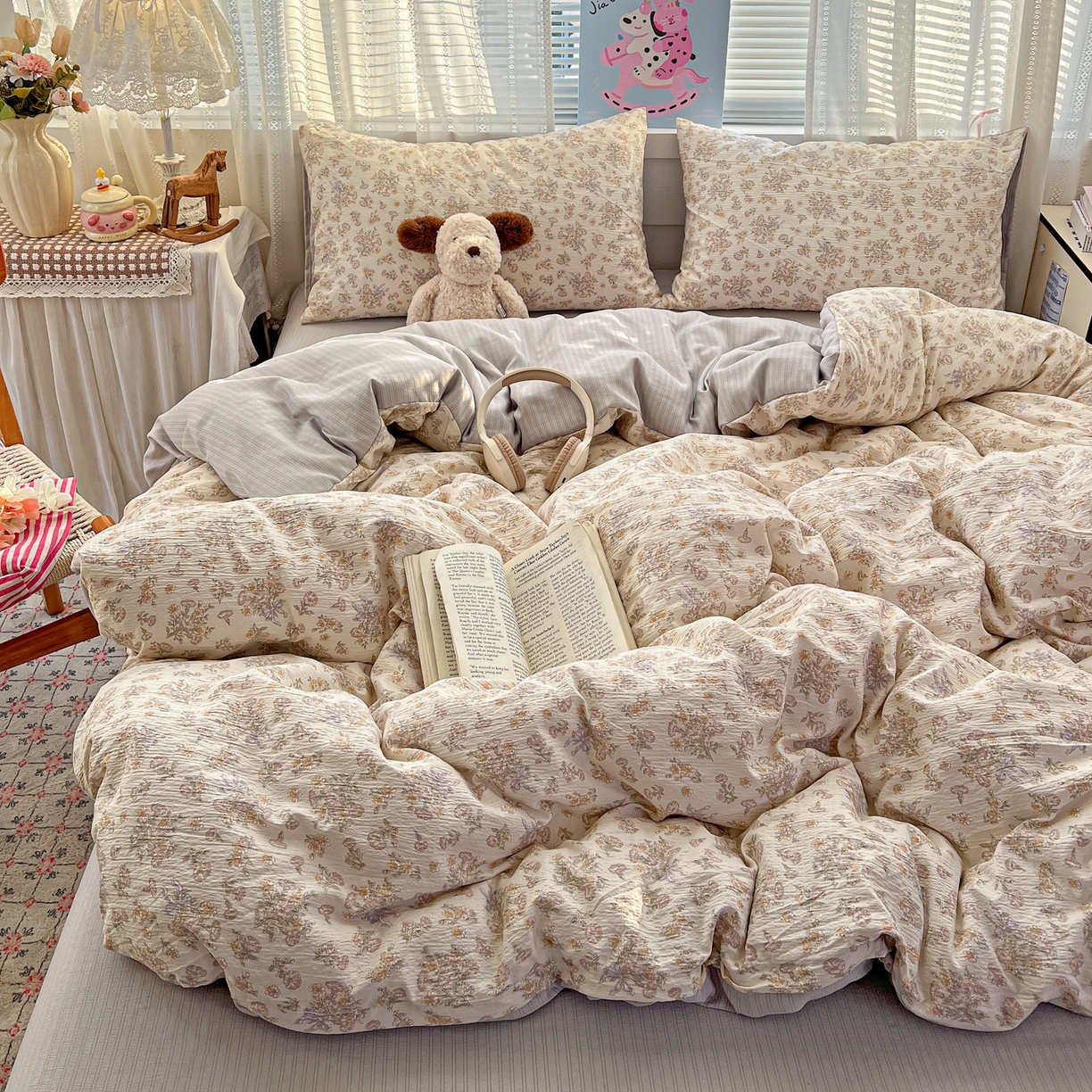 91家纺网 家纺一手货源 找家纺 王朝国际 2026新款A类彩竺棉印花四件套 夕颜