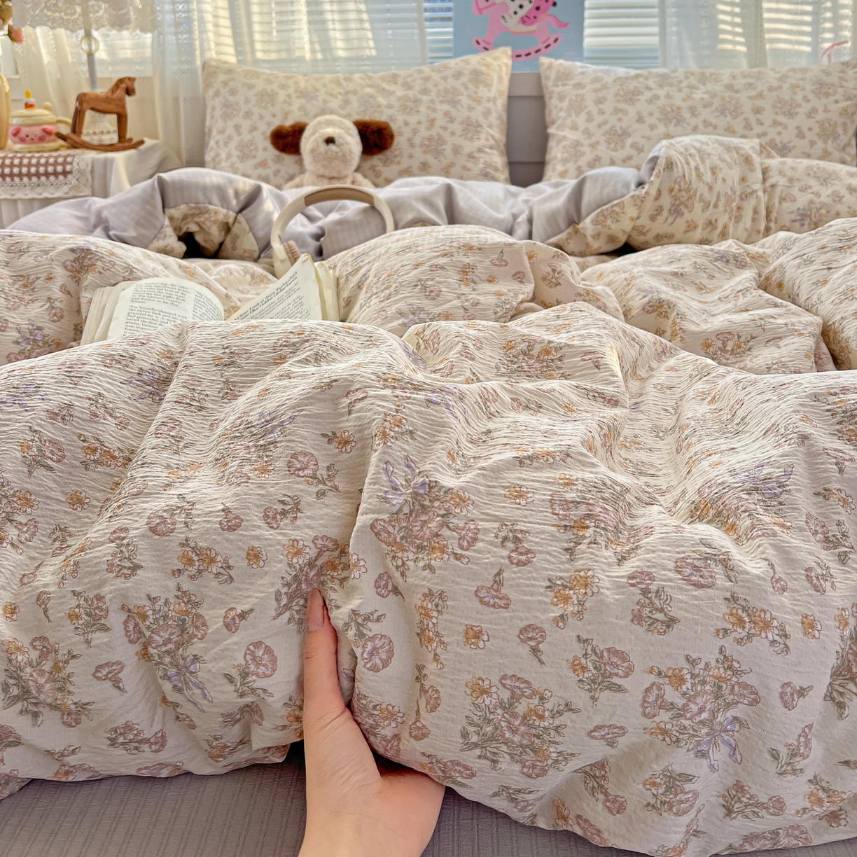 91家纺网 家纺一手货源 找家纺 王朝国际 2026新款A类彩竺棉印花四件套 夕颜