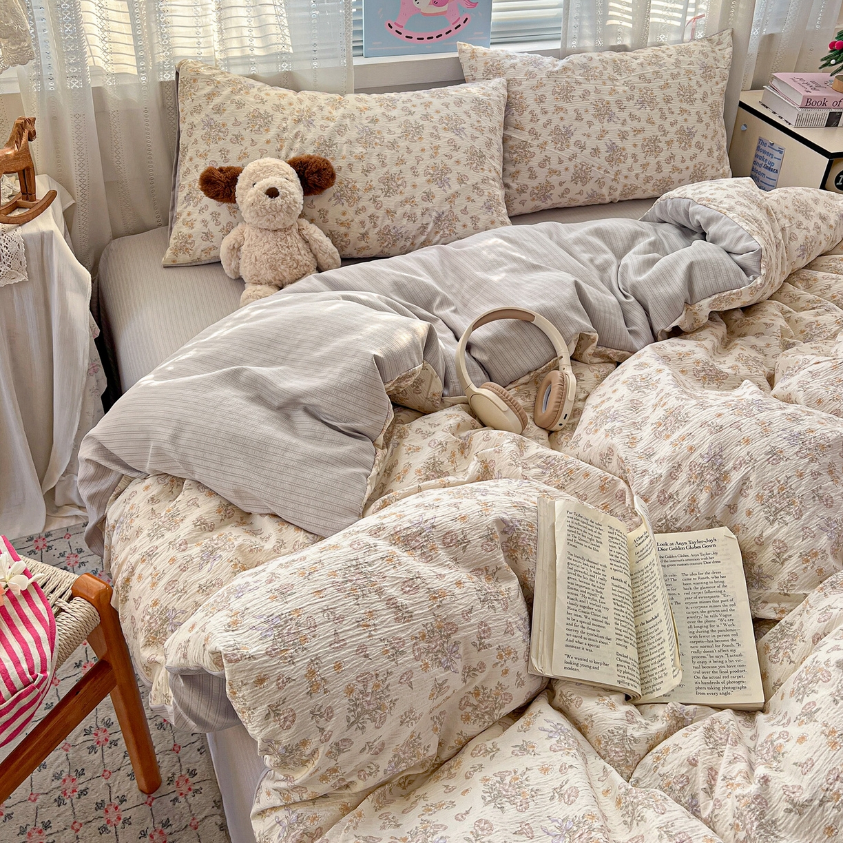 91家纺网 家纺一手货源 找家纺 王朝国际 2026新款A类彩竺棉印花四件套 夕颜