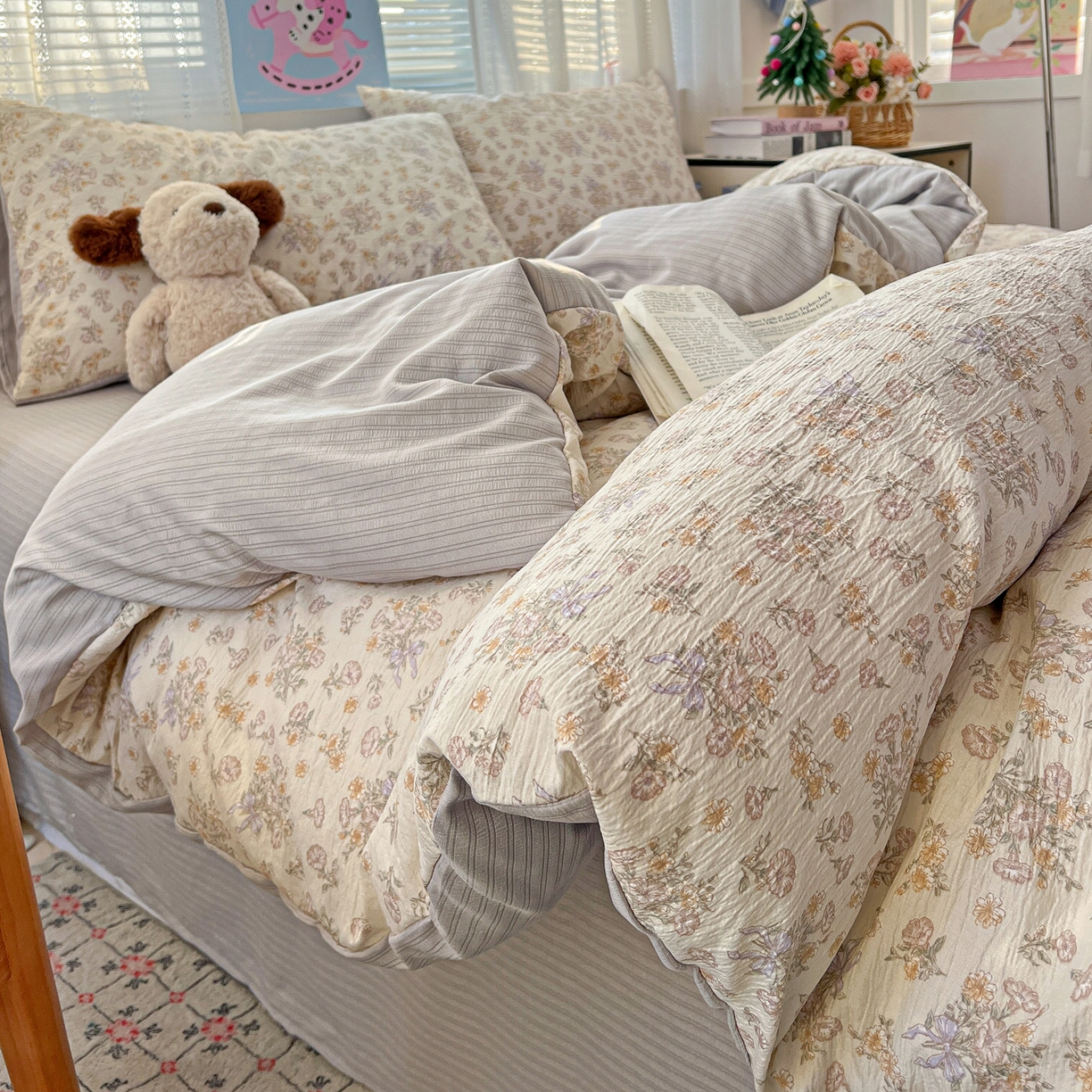 91家纺网 家纺一手货源 找家纺 王朝国际 2026新款A类彩竺棉印花四件套 夕颜