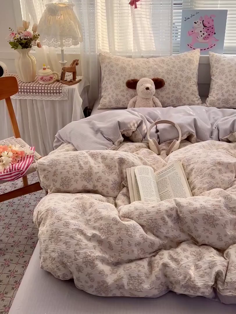 91家纺网 家纺一手货源 找家纺 王朝国际 2026新款A类彩竺棉印花四件套 夕颜