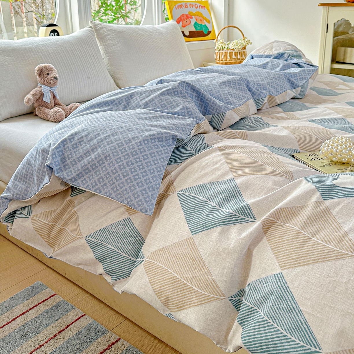 91家纺网 家纺一手货源 找家纺 恩泽家纺 2026新款13372ins全棉印花四件套单品系列-单被套 菱形世界