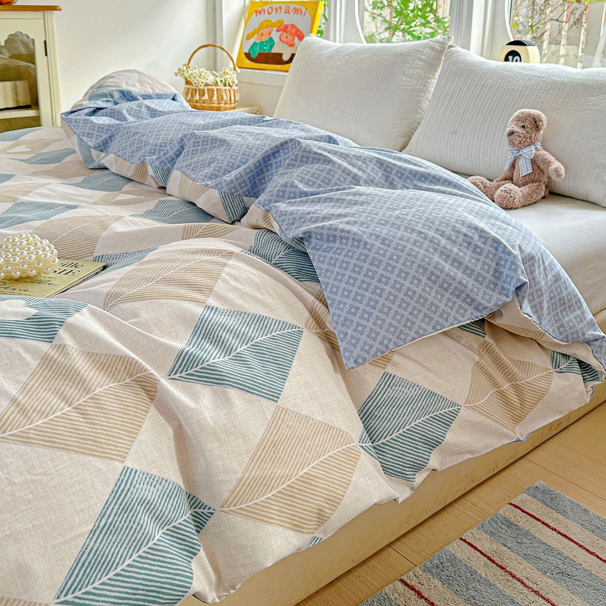 91家纺网 家纺一手货源 找家纺 恩泽家纺 2026新款13372ins全棉印花四件套单品系列-单被套 菱形世界