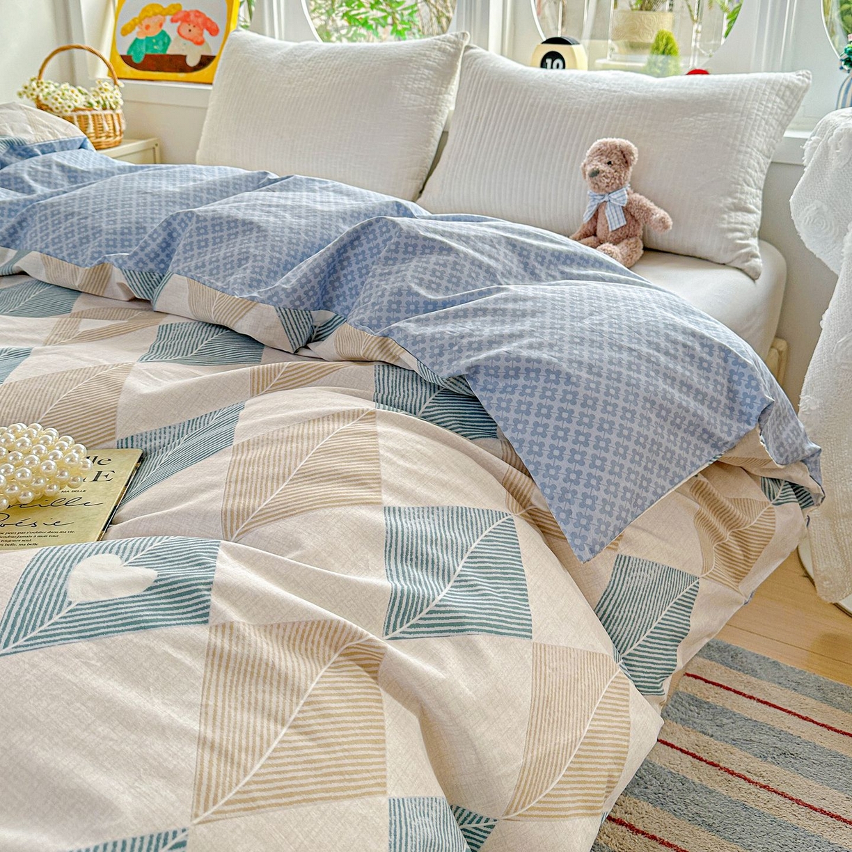 91家纺网 家纺一手货源 找家纺 恩泽家纺 2026新款13372ins全棉印花四件套单品系列-单被套 菱形世界