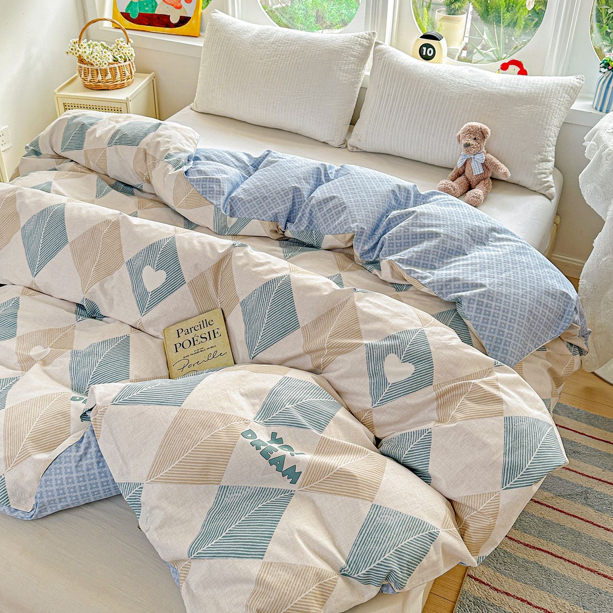 91家纺网 家纺一手货源 找家纺 恩泽家纺 2026新款13372ins全棉印花四件套单品系列-单被套 菱形世界