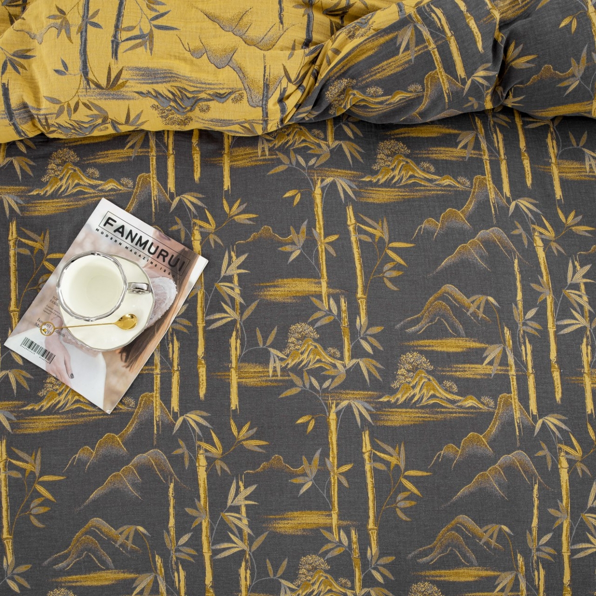 91家纺网 家纺一手货源 找家纺 （总）双层纱家居 2026新款竹报平安全棉纯棉色织提花双层纱纽扣款四件套