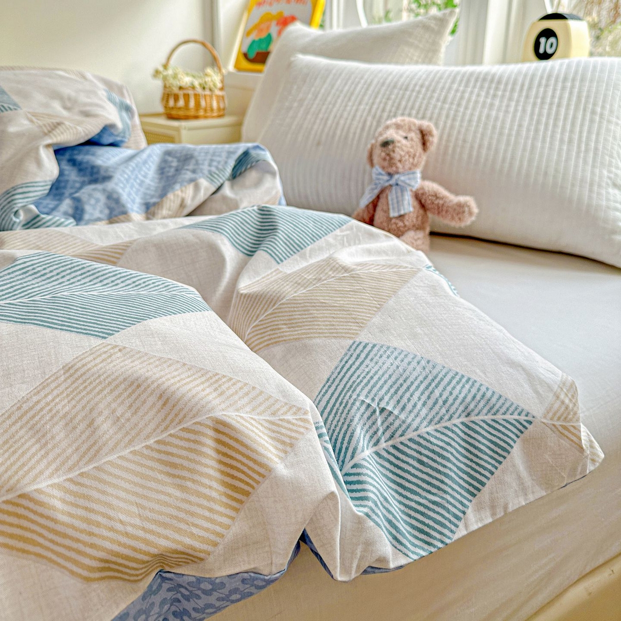 91家纺网 家纺一手货源 找家纺 恩泽家纺 2026新款13372ins全棉印花四件套单品系列-单被套 菱形世界