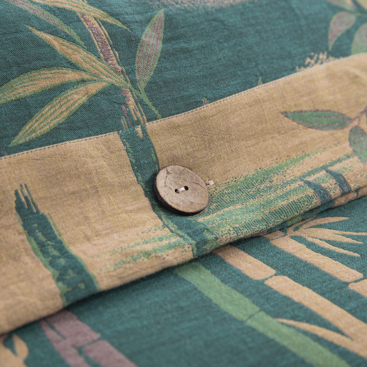 91家纺网 家纺一手货源 找家纺 双层纱家居 2026新款竹报平安全棉纯棉色织提花双层纱纽扣款四件套 竹报平安-绿