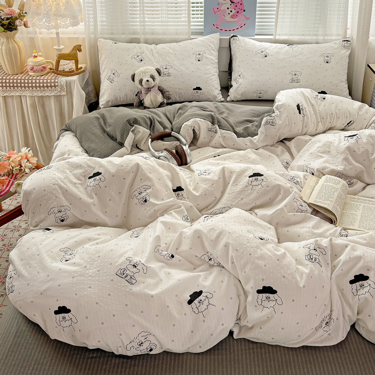 91家纺网 家纺一手货源 找家纺 王朝国际 2026新款A类彩竺棉印花四件套 心动汪