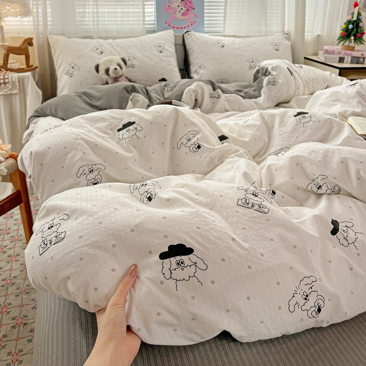 91家纺网 家纺一手货源 找家纺 王朝国际 2026新款A类彩竺棉印花四件套 心动汪