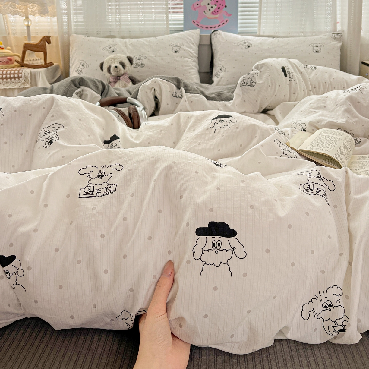 91家纺网 家纺一手货源 找家纺 王朝国际 2026新款A类彩竺棉印花四件套 心动汪