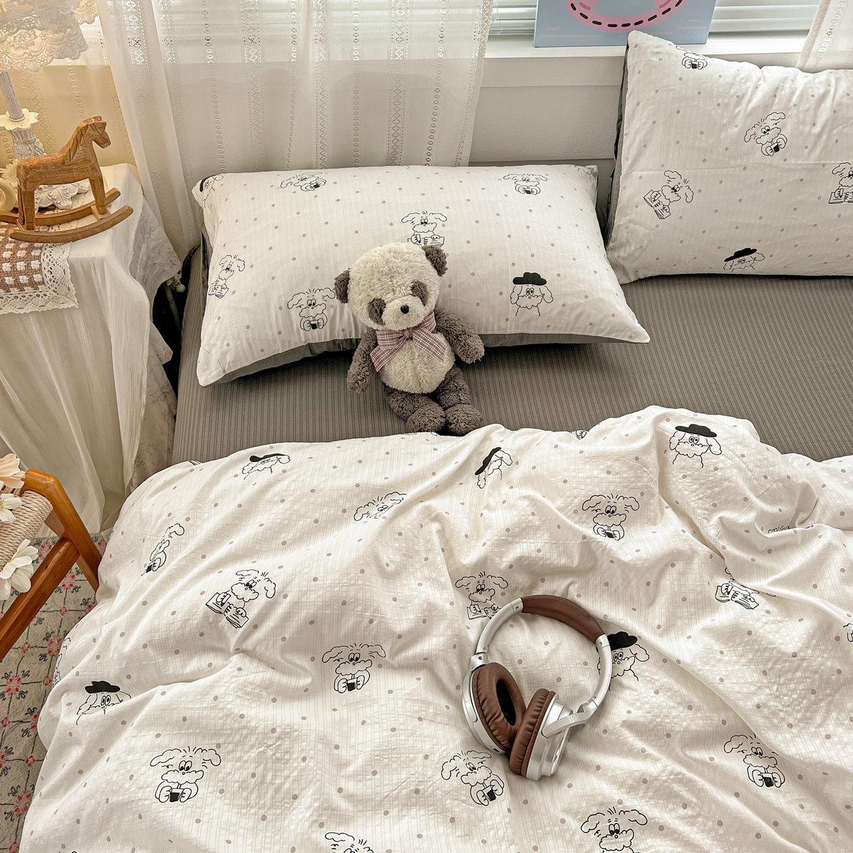 91家纺网 家纺一手货源 找家纺 王朝国际 2026新款A类彩竺棉印花四件套 心动汪