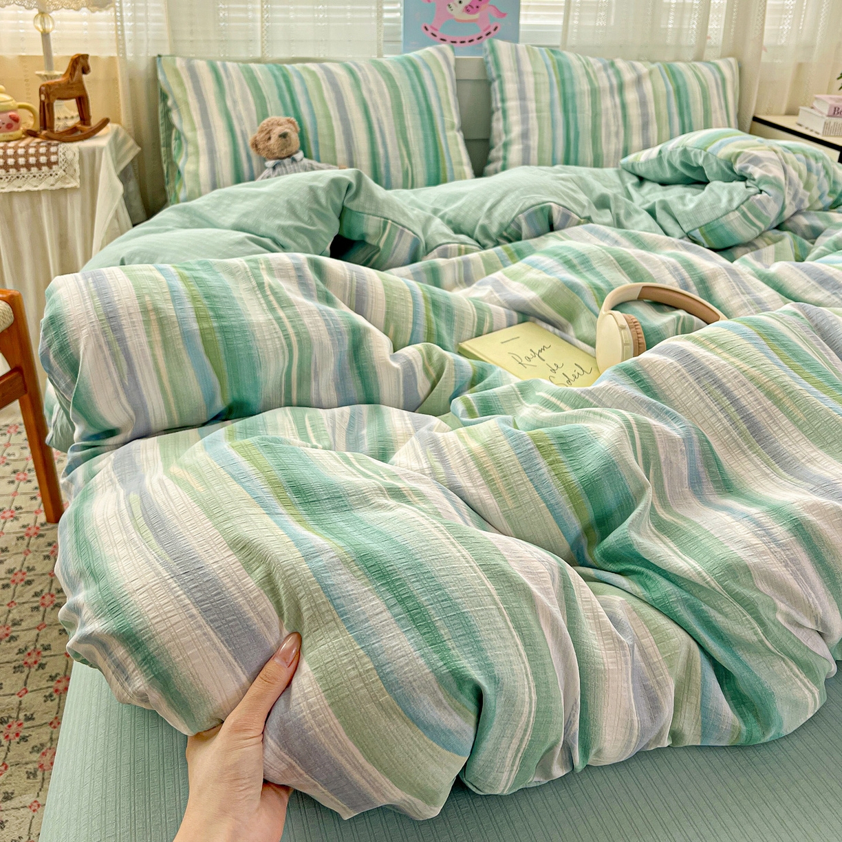 91家纺网 家纺一手货源 找家纺 王朝国际 2026新款A类彩竺棉印花四件套 星极光