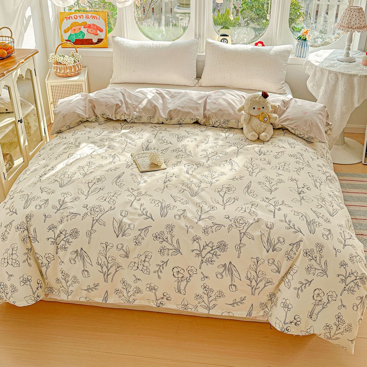 91家纺网 家纺一手货源 找家纺 恩泽家纺 2026新款13372ins全棉印花四件套单品系列-单被套 沫恋