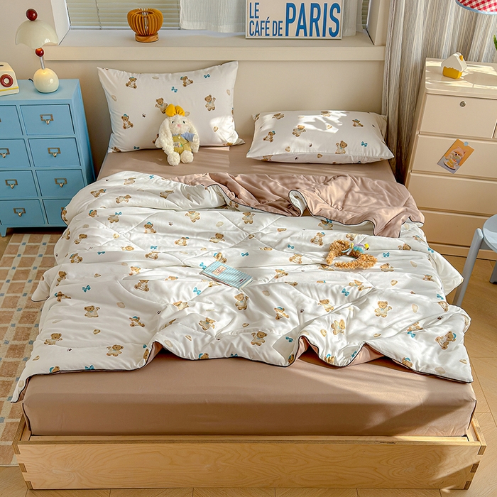 91家纺网 家纺一手货源 找家纺 老帅的工厂店 2026新款A类水洗皱皱纱7A抑菌夏被夏凉被空调被 面包小熊