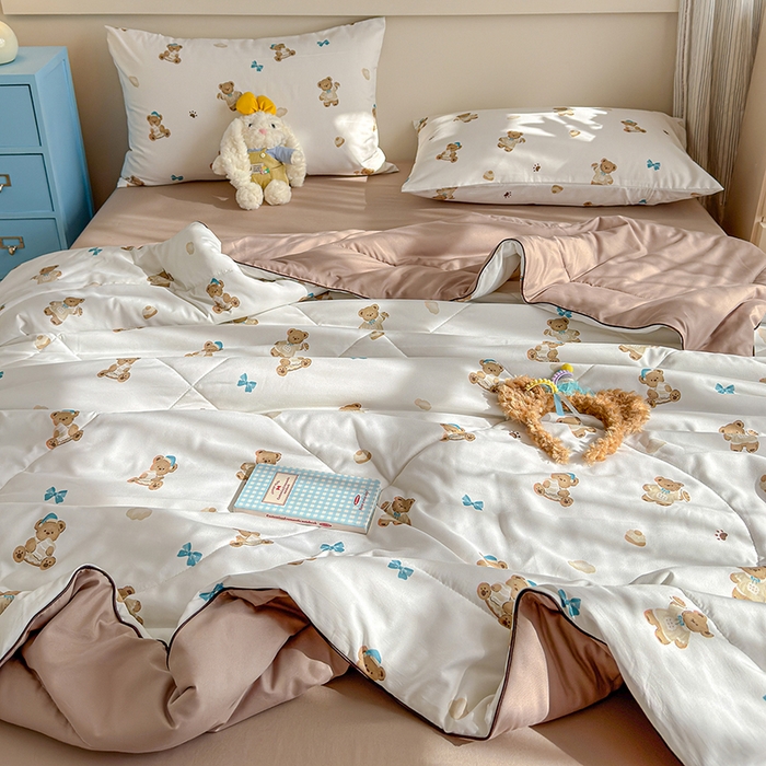 91家纺网 家纺一手货源 找家纺 老帅的工厂店 2026新款A类水洗皱皱纱7A抑菌夏被夏凉被空调被 面包小熊