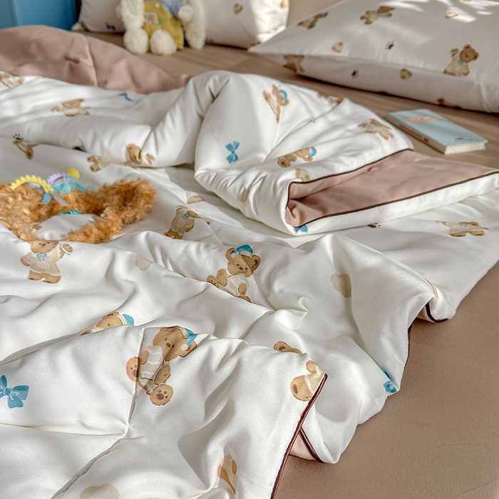 91家纺网 家纺一手货源 找家纺 老帅的工厂店 2026新款A类水洗皱皱纱7A抑菌夏被夏凉被空调被 面包小熊