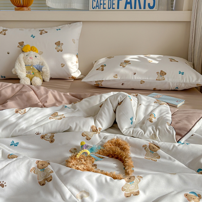 91家纺网 家纺一手货源 找家纺 老帅的工厂店 2026新款A类水洗皱皱纱7A抑菌夏被夏凉被空调被 面包小熊