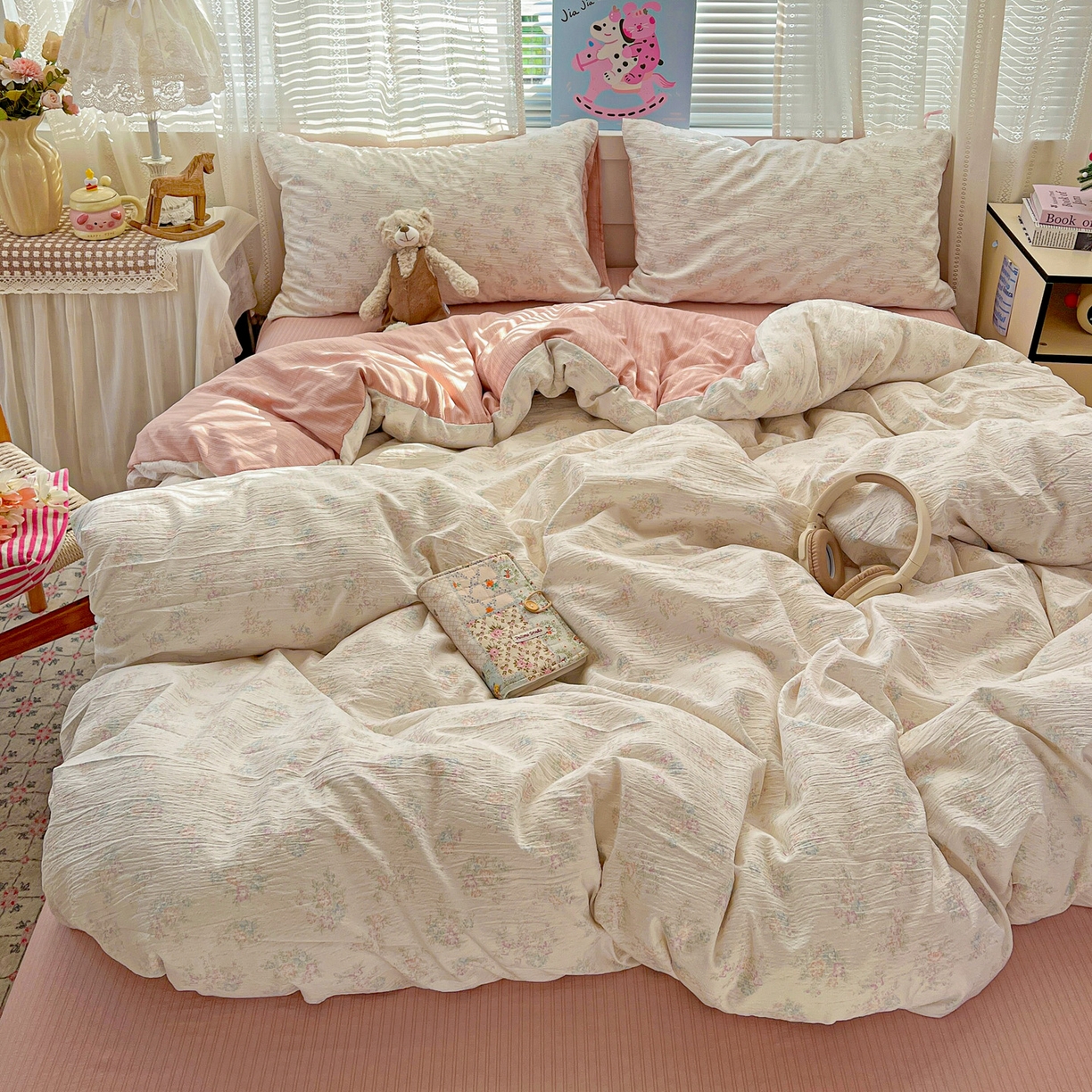 91家纺网 家纺一手货源 找家纺 王朝国际 2026新款A类彩竺棉印花四件套 玉海棠