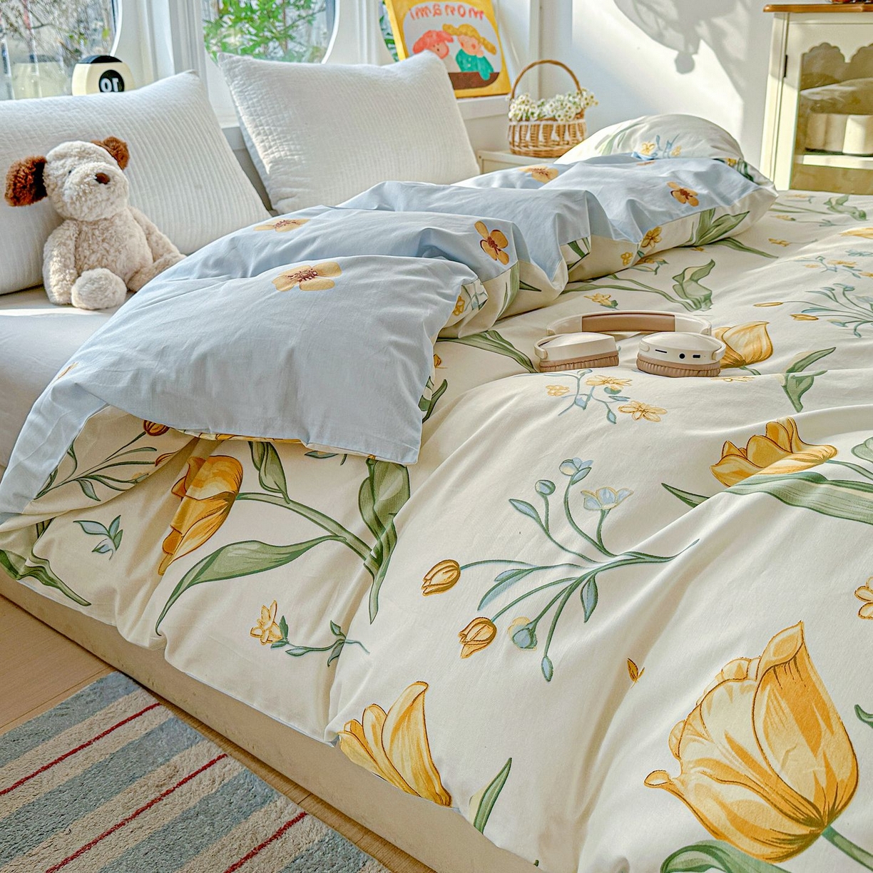 91家纺网 家纺一手货源 找家纺 恩泽家纺 2026新款13372ins全棉印花四件套单品系列-单被套 沐浴暖阳