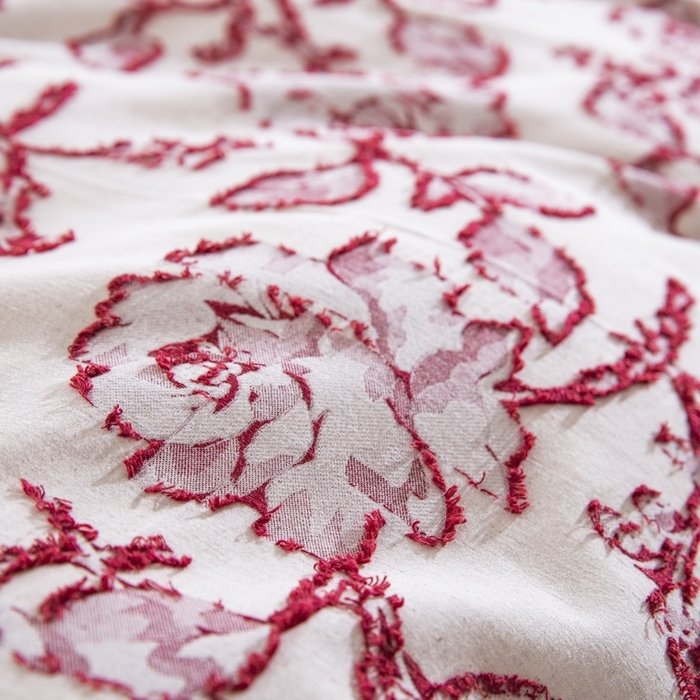 91家纺网 家纺一手货源 找家纺 双层纱家居 2026新款梦华录棉麻剪花高奢款四件套 梦华录-红