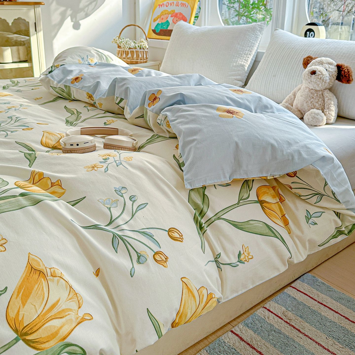 91家纺网 家纺一手货源 找家纺 恩泽家纺 2026新款13372ins全棉印花四件套单品系列-单被套 沐浴暖阳