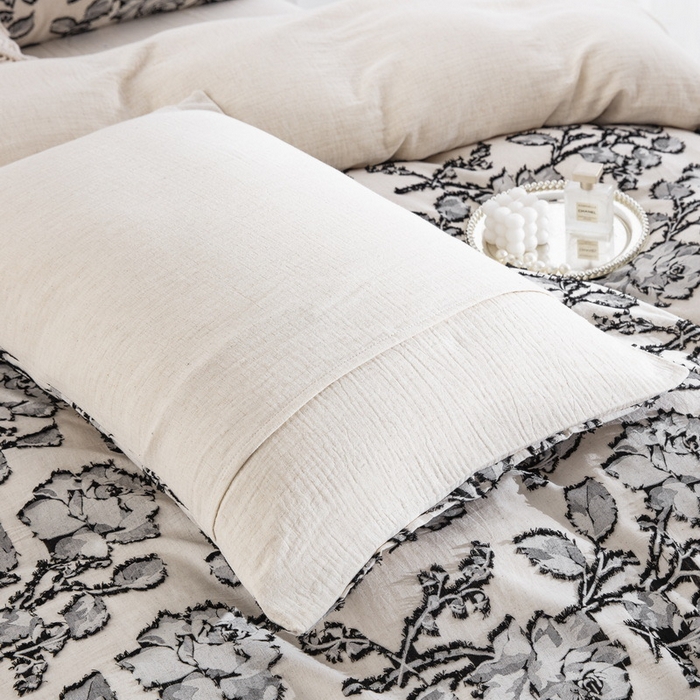 91家纺网 家纺一手货源 找家纺 双层纱家居 2026新款梦华录棉麻剪花高奢款四件套 梦华录-灰