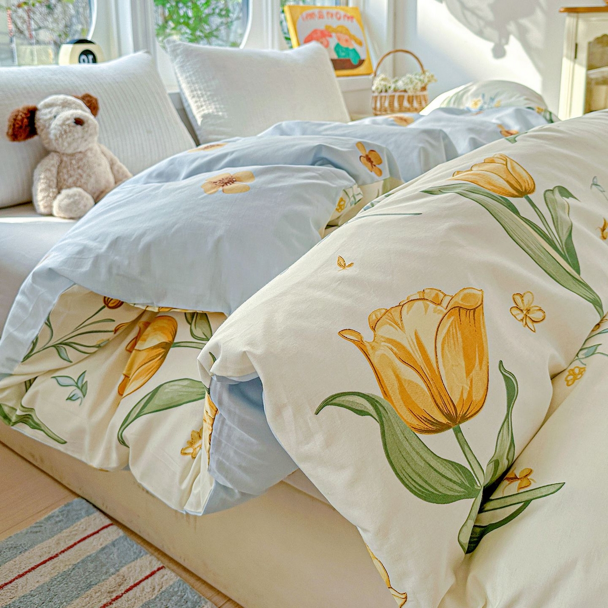 91家纺网 家纺一手货源 找家纺 恩泽家纺 2026新款13372ins全棉印花四件套单品系列-单被套 沐浴暖阳