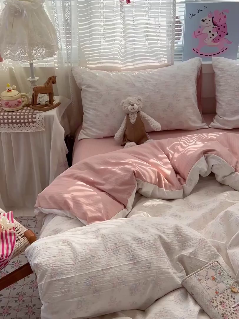 91家纺网 家纺一手货源 找家纺 王朝国际 2026新款A类彩竺棉印花四件套 玉海棠