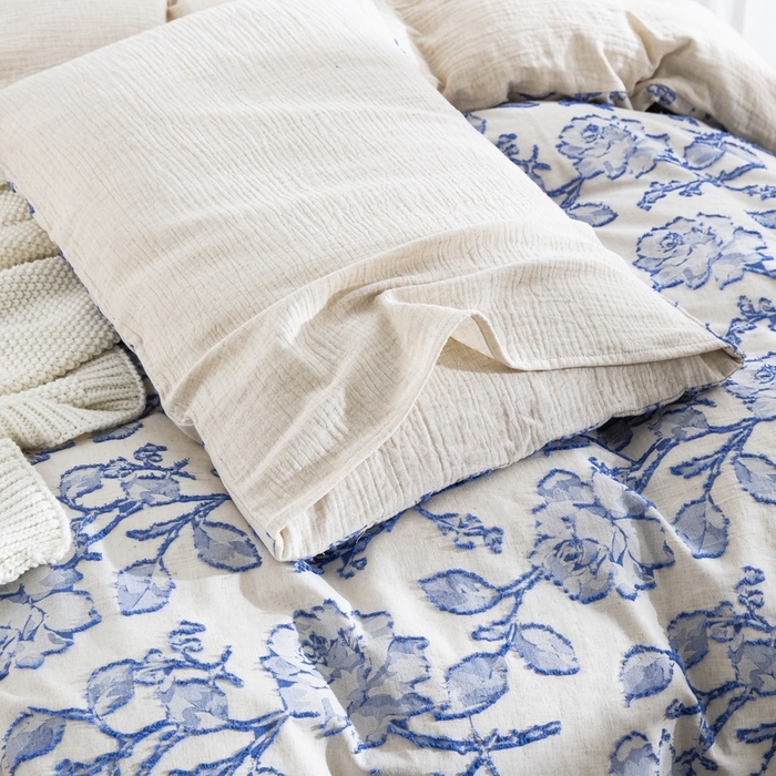 91家纺网 家纺一手货源 找家纺 双层纱家居 2026新款梦华录棉麻剪花高奢款四件套 梦华录-蓝