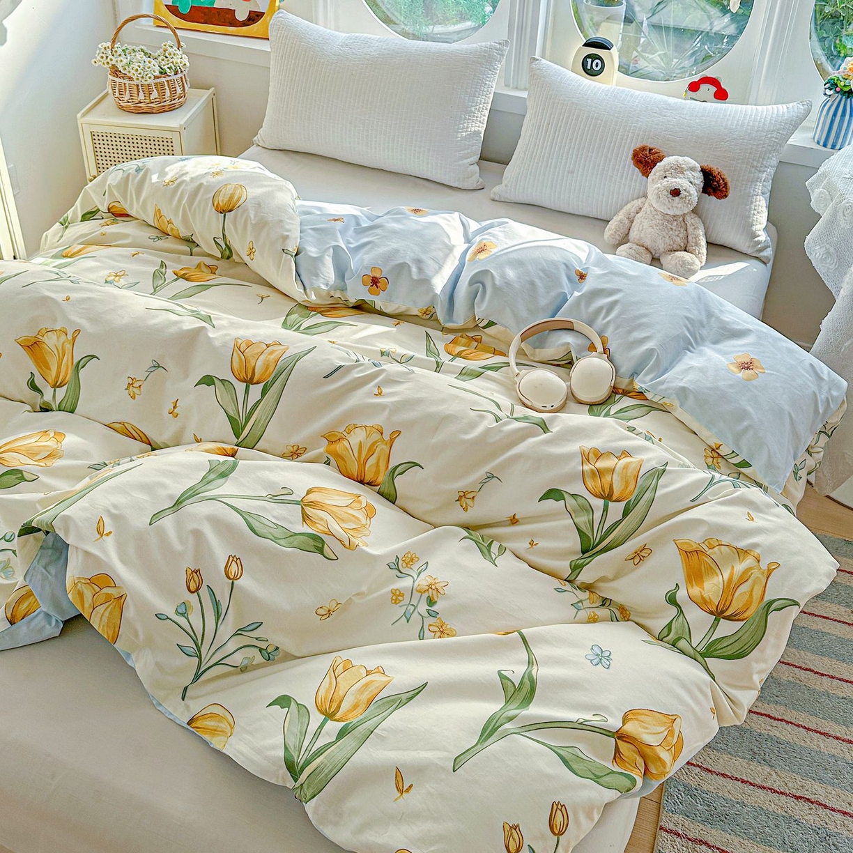 91家纺网 家纺一手货源 找家纺 恩泽家纺 2026新款13372ins全棉印花四件套单品系列-单被套 沐浴暖阳