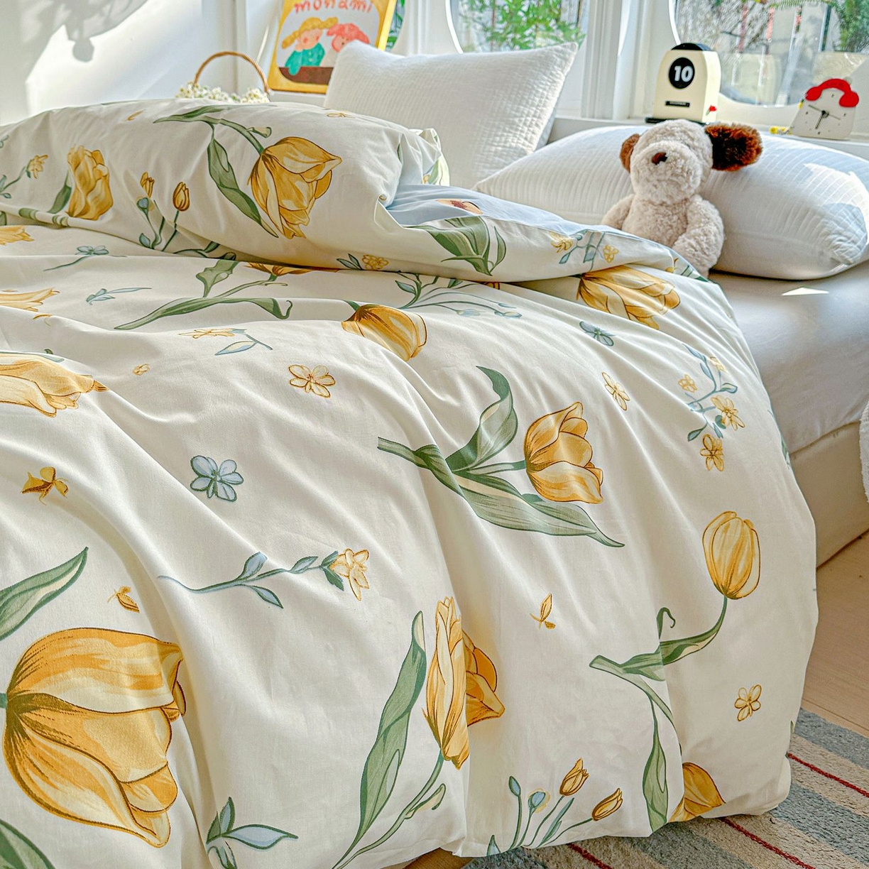 91家纺网 家纺一手货源 找家纺 恩泽家纺 2026新款13372ins全棉印花四件套单品系列-单被套 沐浴暖阳