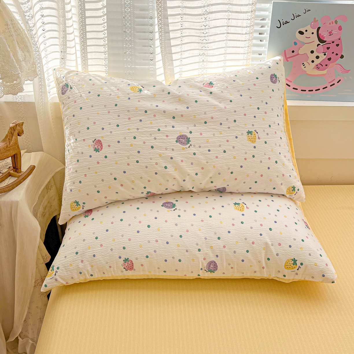 91家纺网 家纺一手货源 找家纺 王朝国际 2026新款A类彩竺棉印花四件套 芝士莓莓