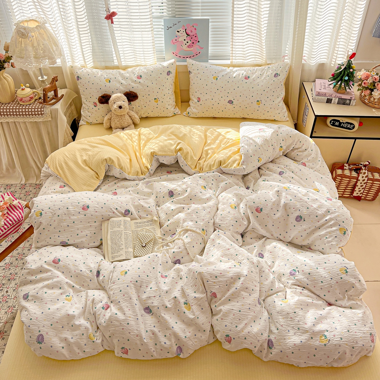 91家纺网 家纺一手货源 找家纺 王朝国际 2026新款A类彩竺棉印花四件套 芝士莓莓