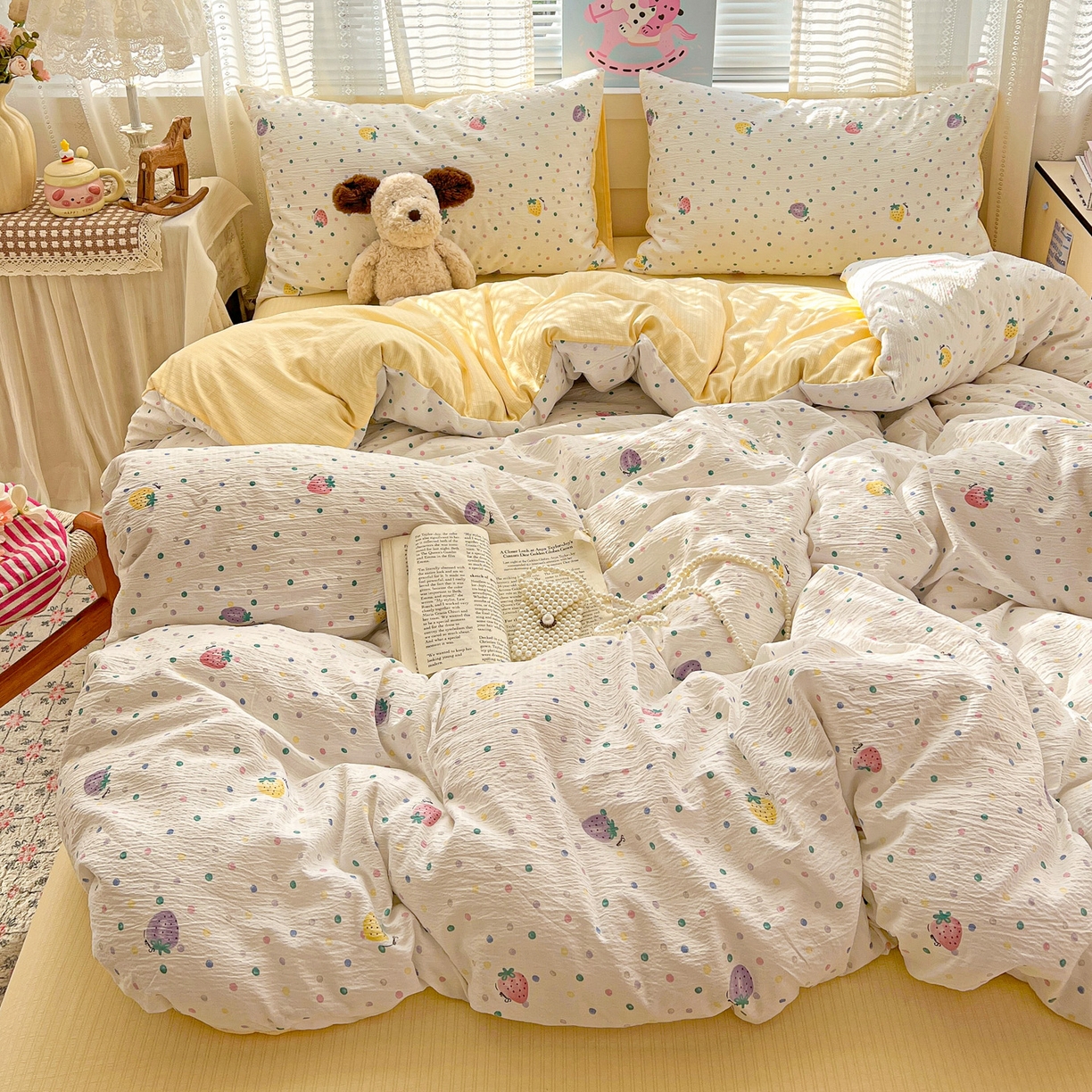 91家纺网 家纺一手货源 找家纺 王朝国际 2026新款A类彩竺棉印花四件套 芝士莓莓